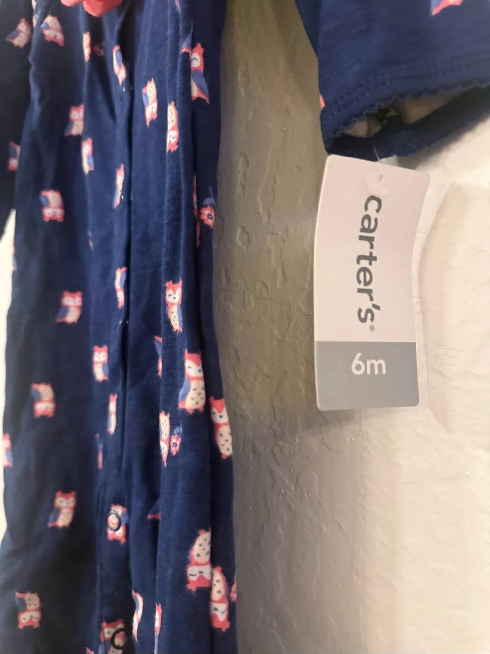 Carter's Navy Footless One-Piece Pajamas with Pink Owl Print